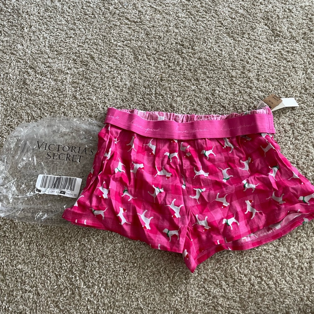 XS Victorias Secret Pink pink and white VS dog PJ shorts. NWT